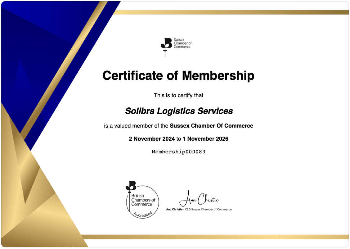 Sussex Chamber of Commerce Certificate